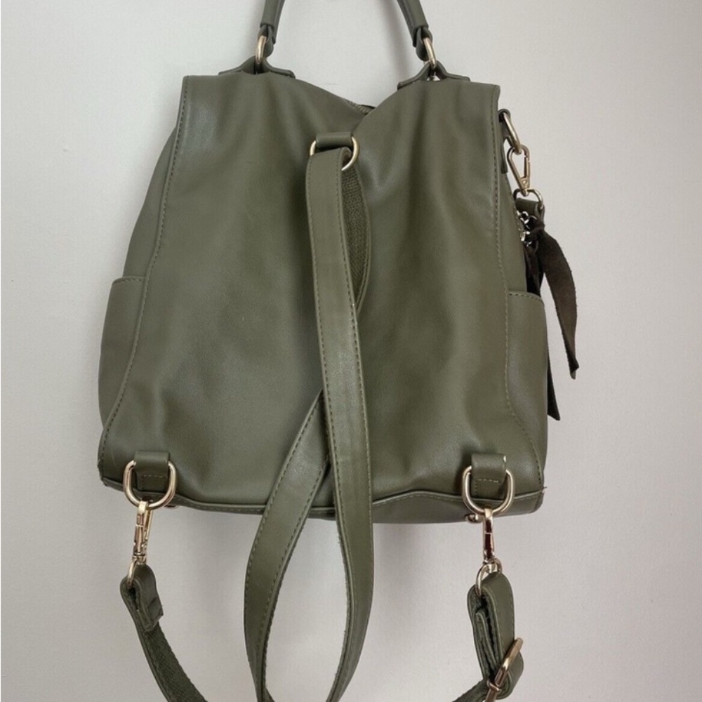 Moda Luxe Olive Green Suede & Leather Backpack Vegan - Picture 3 of 16
